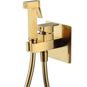 Grifo monomando bidé empotrado cuadrado oro PVD cepillado ORION - Imagen 1