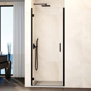 Mampara ducha 1 puerta abatible GLASS bisagra perfil con cierre perfil negro - Imagen 1