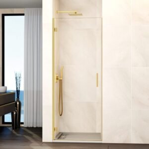 Mampara ducha 1 puerta abatible GLASS bisagra a perfil oro - Imagen 1