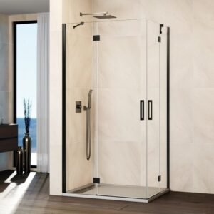 Mampara ducha fijo + 2 puertas abatibles + fijo GLASS titanio - Imagen 1