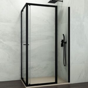 Mampara ducha frontal plegable + fijo SPAZIO COMBI B NEGRA + lateral fijo - Imagen 1
