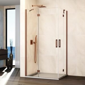 Mampara ducha fijo + 2 puertas abatibles + fijo GLASS cobre - Imagen 1