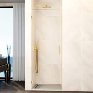 Mampara ducha 1 puerta abatible GLASS bisagra a pared Oro - Imagen 1