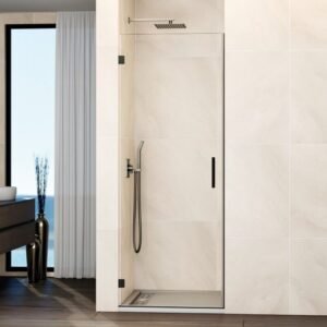 Mampara ducha 1 puerta abatible GLASS bisagra a pared Titanio - Imagen 1